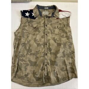 Cody James Sleeveless Shirt Mens Sz L Camo American Flag Button Up